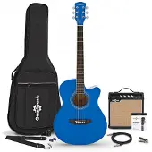 Gear4Music Single Cutaway Electro Acoustic Guitar Blue 15W Acoustic Amp & Accessory Pack
