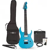 Gear4Music Harlem S 7-String Electric Guitar + 15W Amp Pack Blue Sparkle