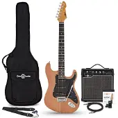 Gear4Music LA Select Electric Guitar Natural 15W Guitar Amp & Accessory Pack