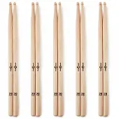 Gear4Music 2B Wood Tip Hickory Drumsticks 5 Pack