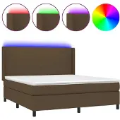 vidaXL Boxspring met matras en LED stof donkerbruin 180x200 cm