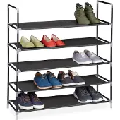 Relaxdays Schoenenrek met Handgrepen - 5 Etages - Zwart