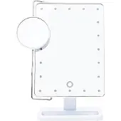 Uniq Hollywood Make-up Spiegel met LED verlichting en 1 vergrootspiegels - Staande spiegel - 20 LED-lampjes - 10x Vegroting mini spiegel - Wit