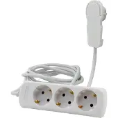 REV stekkerdoos, 2 meter, 3 stopcontacten, platte stekker, wit. Artikelnummer: 0012316114