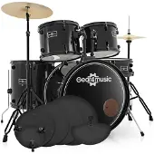 Gear4Music BDK-1 Full Size Starter Drum Kit Practice Pack Black