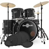 Gear4Music BDK-1+ Full Size Starter Drum Kit Practice Pack Black
