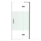 Maxaro Diamond Douchedeur | 100 cm Zwart metaal Helder met matte strook Draaideur