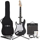 Gear4Music LA Left Handed Electric Guitar Black 15W Guitar Amp & Ultimate Accessory Pack