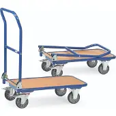 Fetra Inklapbare wagen, staal/hout, tot 250 kg, 900 x 600 mm, TPE-banden, blauw/beuken