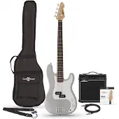 Gear4Music LA Bass Guitar Silver Flake 15W Bass Amp Pack