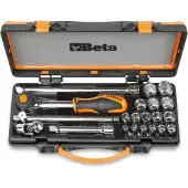 Beta Assortiment van 16 zeskant dopsleutels en 5 toebehoren met foam inleg in metalen kist. 910A/C16HR - 009100935