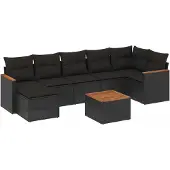 vidaXL 8-delige tuinmeubelset met kussens, zwart, polyrotan