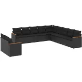 vidaXL 11-delige tuinmeubelset met kussens, zwart, polyrotan