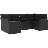 vidaXL 6-delige Loungeset met kussens poly rattan zwart