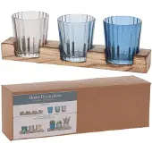 Home & Styling Theelichthouderset Op Houten Plank Blauw blauw Glas Home & Styling