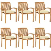 vidaXL Tuinstoelen stapelbaar 6 st met kussens massief teakhout