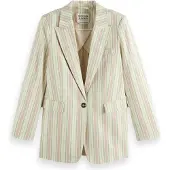Scotch & Soda Lurex Cotton Blend Single Breasted Blazer Lurex Linen Stripe Maat: S | Outlet | Dames | Wit