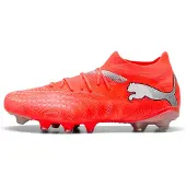 Puma Voetbalschoen 'Future 9 Match' zilvergrijs / neonrood / zwart