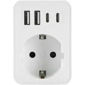 Plastrol Stekkeradapter met 4 USB-poorten en een Schuko-stopcontact, 230V, 3680W