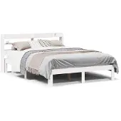 vidaXL Bedframe met hoofdbord massief grenenhout wit 150x200 cm