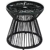 MODFU Buitentafel 40x40x42 cm van PE-rattan en gehard glas, boho stijl zwart