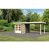 Karibu Woodfeeling tuinhuis Kerko 3, set met uitbouw, breedte 2,80 meter, kleur terragrauw; artikelnummer 82937