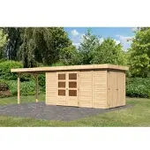 Karibu Woodfeeling tuinhuis Retola 5, inclusief bijbouwkast en uitbouwdak, 2,80 meter breed, in natuurlijke staat; artikelnummer 82966