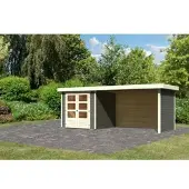 Karibu Woodfeeling tuinhuis Askola 2, in een set met een uitbouw, breedte 2,80 meter, zij- en achterwand in de kleur terragrau; artikelnummer 82922