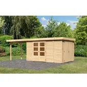Karibu Woodfeeling tuinhuis Retola 6, inclusief bijbouwkast en uitbouwdak, 2,80 meter breed, in natuurlijke staat; artikelnummer 82969