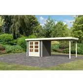Karibu Woodfeeling tuinhuis Askola 2, in een set met een uitbouw, breedte 2,80 meter, kleur terragrauw; artikelnummer 82907