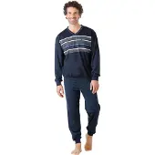 Hajo Pyjama lang marine / hemelsblauw / donkerblauw / wit