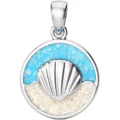 MOOYE ® - Collectie Zilveren hanger Venusschelp in zee met echt zand