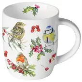 Ambiente Mok Birds In Winter 200ml Wit wit Porselein Beker