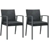 vidaXL Tuinstoelen 2 st met kussens 56,5x57x83 cm poly rattan zwart
