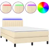 vidaXL Boxspring met matras en LED stof crèmekleurig 120x190 cm