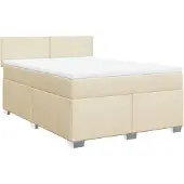 vidaXL Boxspring met matras stof crèmekleurig 140x200 cm