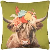 Mars & More Kussen Portret Schotse Hooglander groen 45x45cm