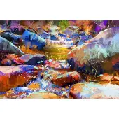 Karo-art Schilderij - Waterval met kleurrijke stenen (digitale kunst) , multikleur , 2 maten , Premium print