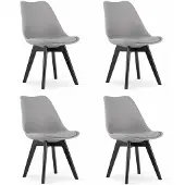 Leobert Set van 4 Stoelen MARK – Grijs, Zwarte Poten, Kunststof Zitting met Kunstlederen Kussen, Strak Design, Ergonomisch, Geschikt voor Keuken, Eetkamer, Kantine en Werkruimte, Max. 120 kg