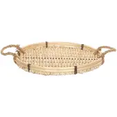 HBX natural living Dienblad Met Grepen Ø35xh4cm Beige beige Riet Decoratieve