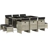 vidaXL 11-delige Tuinset met kussens poly rattan lichtgrijs