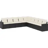 vidaXL 9-delige Loungeset met kussens poly rattan zwart