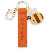 Magni sleutelhanger Happy Place kunstlederen band oranje 10cm met bij
