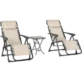 Outsunny -Gartenliege Set-Metall, Netzstoff-90L x 65B x 110H cm-Beige