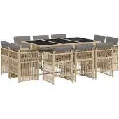 vidaXL 11-delige Tuinset met kussens poly rattan gemengd beige