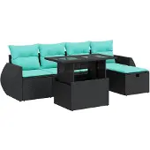 vidaXL 6-delige Loungeset met kussens poly rattan acacia grijs