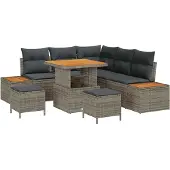 vidaXL Tuinbank Set 8 st 7-Aantal zitplaatsen Grijs Poly rattan