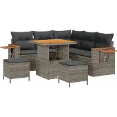 vidaXL Tuinbank Set 9 st 8-Aantal zitplaatsen Grijs poly rattan