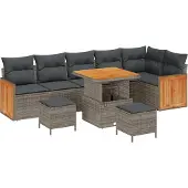 vidaXL Tuinbank Set 11 st 7-Aantal zitplaatsen Grijs poly rattan