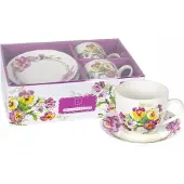 Livello Porseleinen Kopjes met Schotels, 250ml, 2 stuks, Bloemendessin